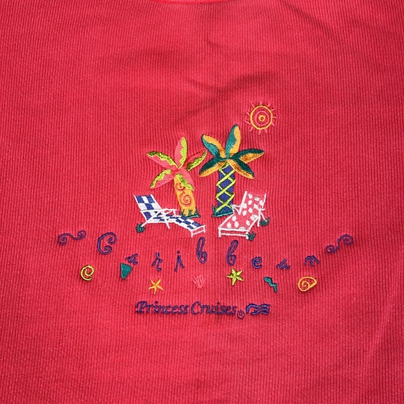 Vintage Caribbean Princess Cruise Pink Embroidered Crewneck Sweater - Picture 2 of 4
